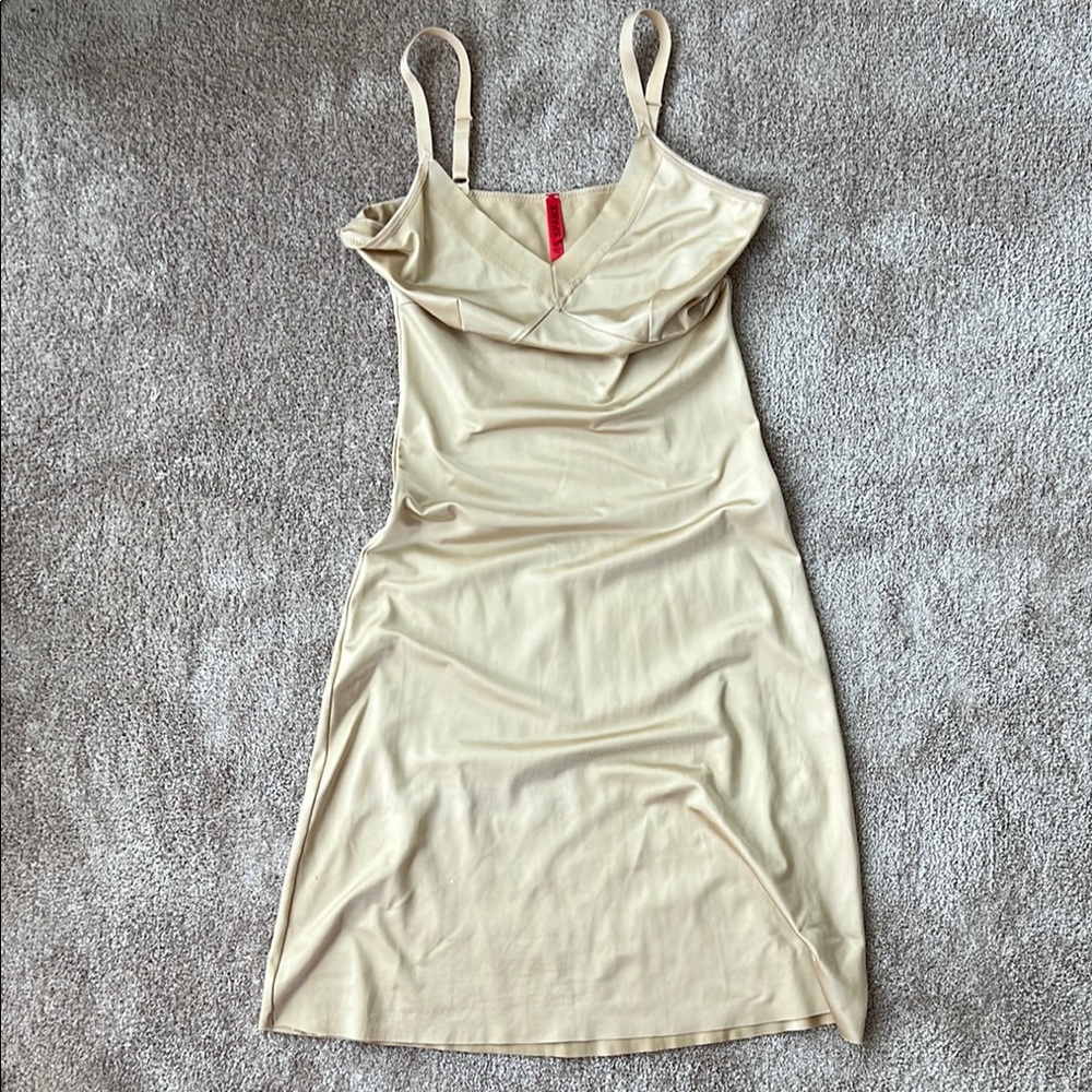 SPANX Cream Spaghetti Strap Slip Midi Correction Dress